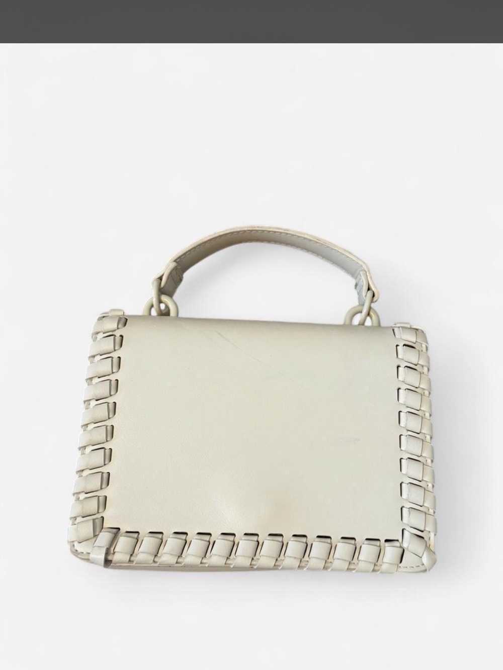 Cream Woven-Trim Mini Top-Handle Bag